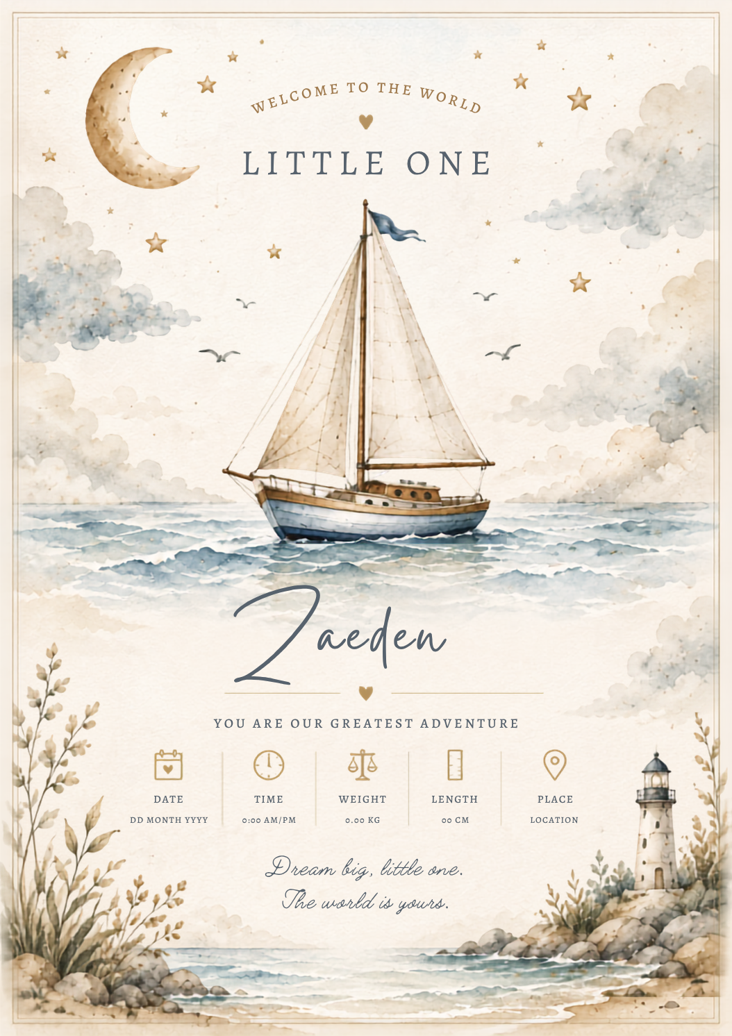 Sail into Wonder Birth Print